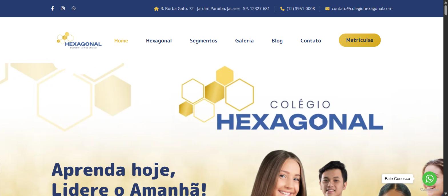 Captura da página inicial de colegiohexagonal.com